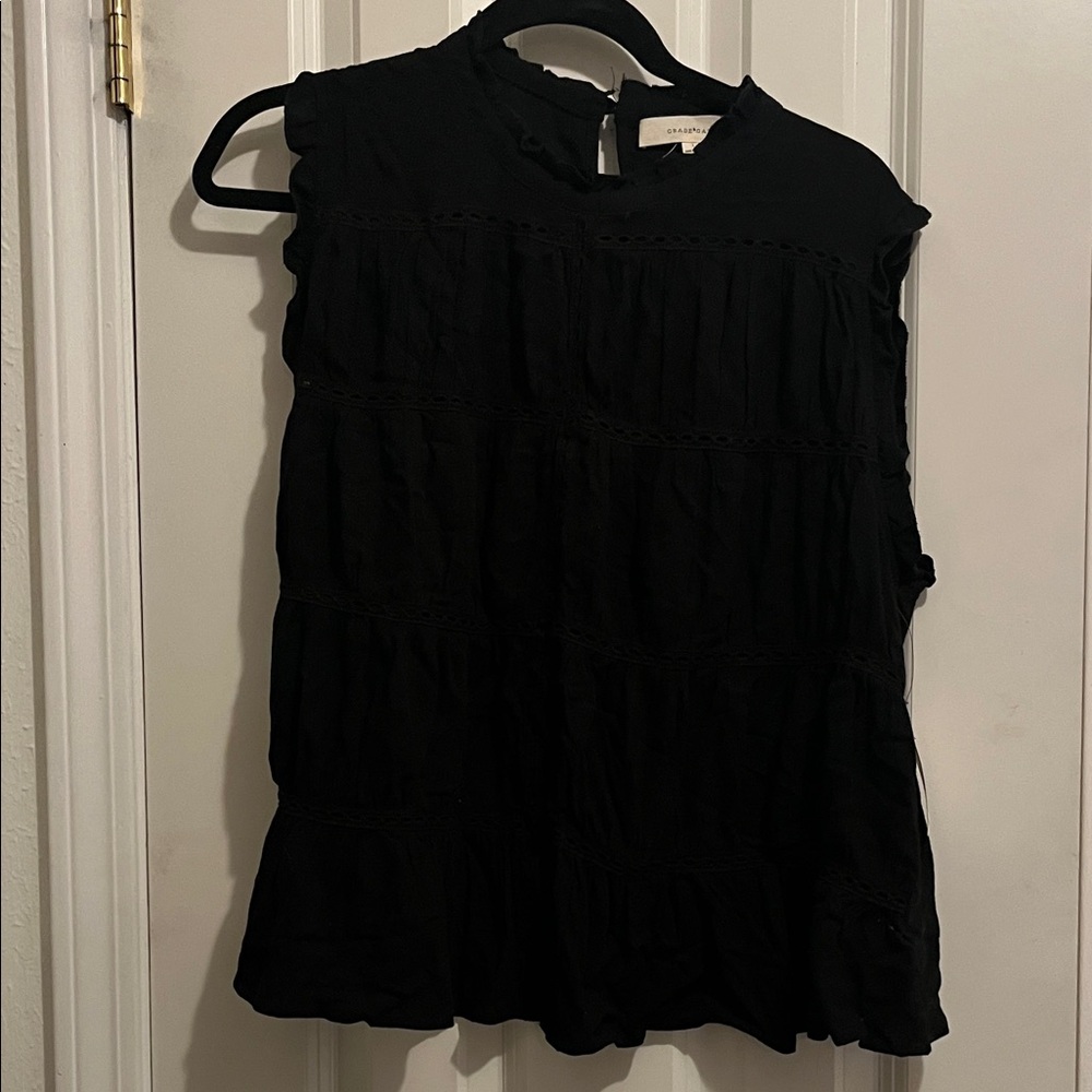 NWT Grade & Gather Black Ruffled Sleeveless Blouse
